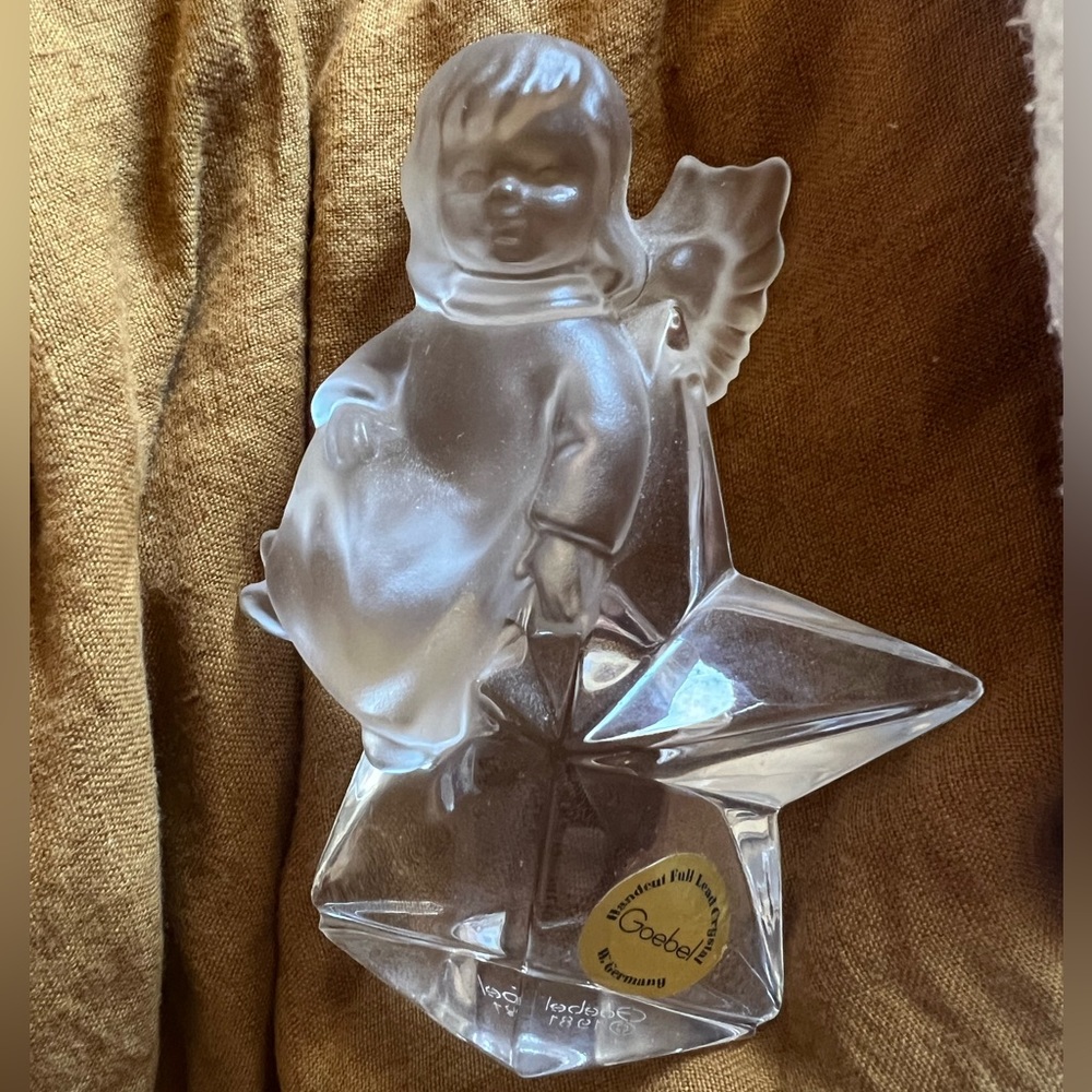 1981 Goebel Angel on a Star Frosted & Clear Glass Figurine or Paperweight